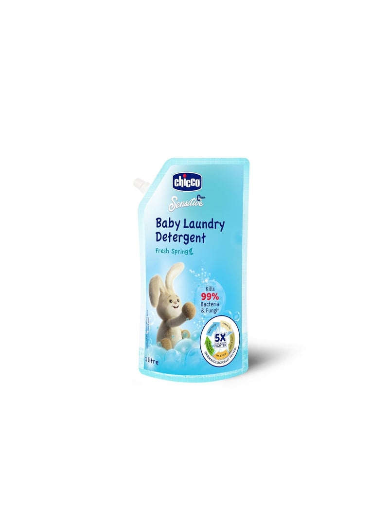 Chicco Baby Laundry Detergent 1L Pouch - Fresh Spring | Liquid Detergent for Baby Clothes | Kills 99% Bacteria and Fungi | 5X Stain Fighter | Free From Harsh Chemicals & Colorants - Image 1